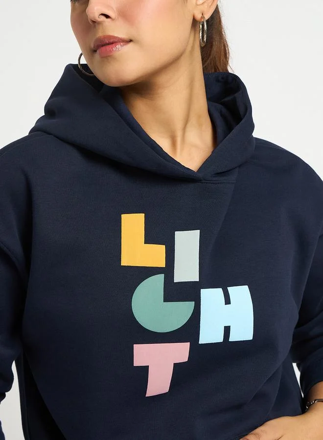 Femmella  Navy Oversized Graphic Hoodie for Women | Best Price UAE
