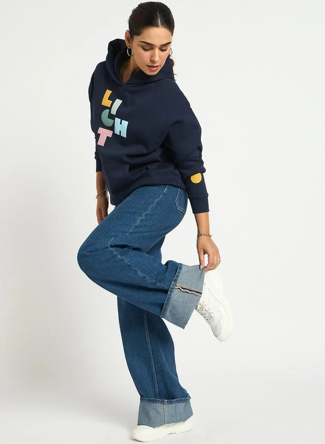 Femmella  Navy Oversized Graphic Hoodie for Women | Best Price UAE