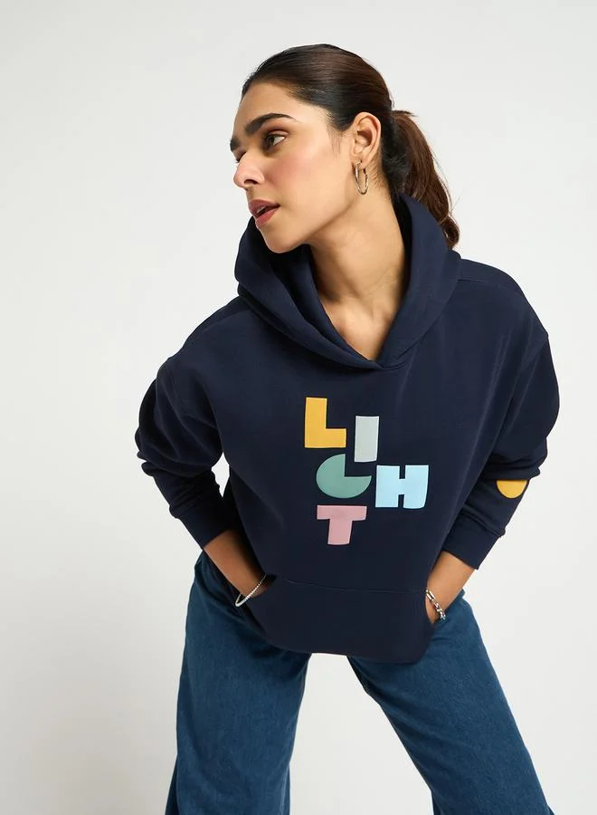 Femmella  Navy Oversized Graphic Hoodie for Women | Best Price UAE