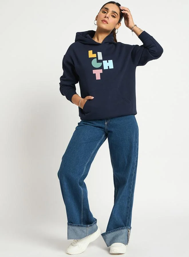 Femmella  Navy Oversized Graphic Hoodie for Women | Best Price UAE