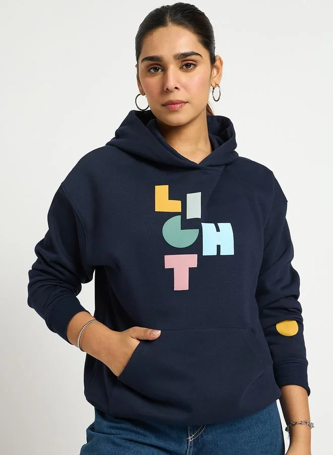 Femmella  Navy Oversized Graphic Hoodie for Women | Best Price UAE
