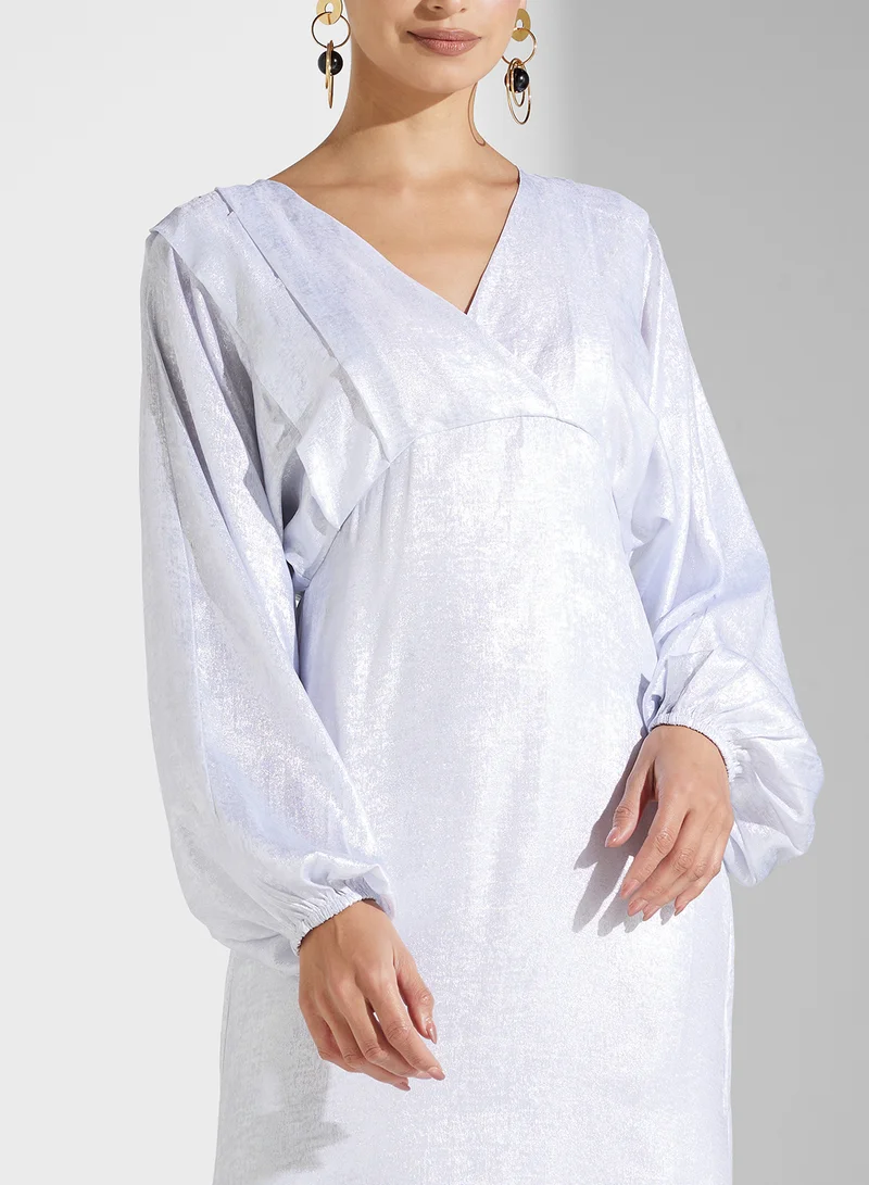 Golden Apple Metallic Balloon Sleeve Dress