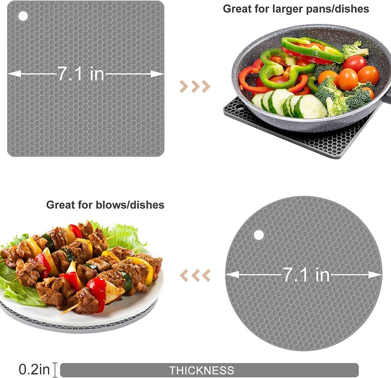 FS COOL Silicone Trivet Pot Mat, Silicone Pot Holders for Hot Pan and Pot Pads. Heat Resistant Mats for Tables Placemats,Countertops, Spoon Rest and Large Coasters (Square+Round -Pack of 6, Random) - Image 2