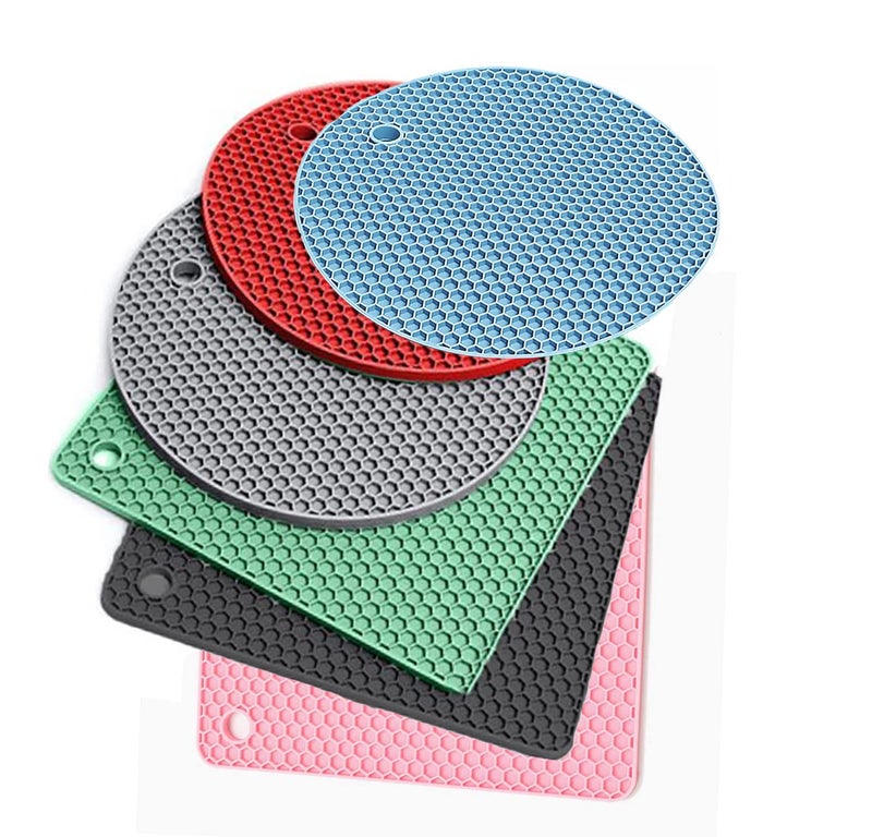 FS COOL Silicone Trivet Pot Mat, Silicone Pot Holders for Hot Pan and Pot Pads. Heat Resistant Mats for Tables Placemats,Countertops, Spoon Rest and Large Coasters (Square+Round -Pack of 6, Random) - Image 1