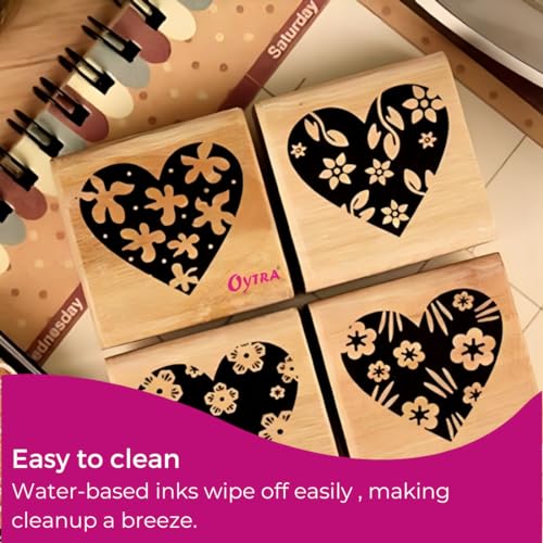 Oytra Wooden Heart Rubber Stamps Set of 4 for Scrapbooking Card Making Paper Crafts DIY Journals Home Decor & Kids Craft Printing - Image 3