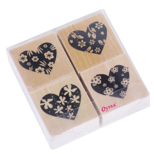 Oytra Wooden Heart Rubber Stamps Set of 4 for Scrapbooking Card Making Paper Crafts DIY Journals Home Decor & Kids Craft Printing - Image 1
