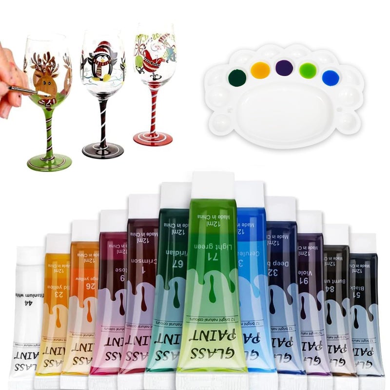 Happlee Artist-Grade Glass Paint Stained Transparent Glass Window Paint Set Great for Glass Painting Wine Glasses Light Bulbs Ceramic Non-Toxic Waterproof Christmas Art Decor(12 Colors/4.9Oz) - Image 1
