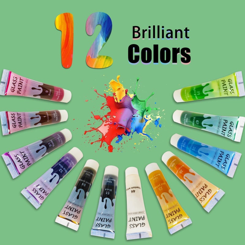 Happlee Artist-Grade Glass Paint Stained Transparent Glass Window Paint Set Great for Glass Painting Wine Glasses Light Bulbs Ceramic Non-Toxic Waterproof Christmas Art Decor(12 Colors/4.9Oz) - Image 3