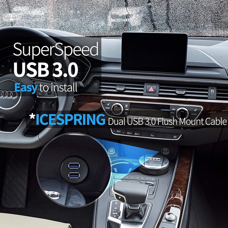 ICESPRING 2 Ports Dual USB 3.0 Male to USB 3.0 Female AUX Flush Mount Car Mount Extension Cable for Car Truck Boat Motorcycle Dashboard Panel -(3 Feet) - Image 2