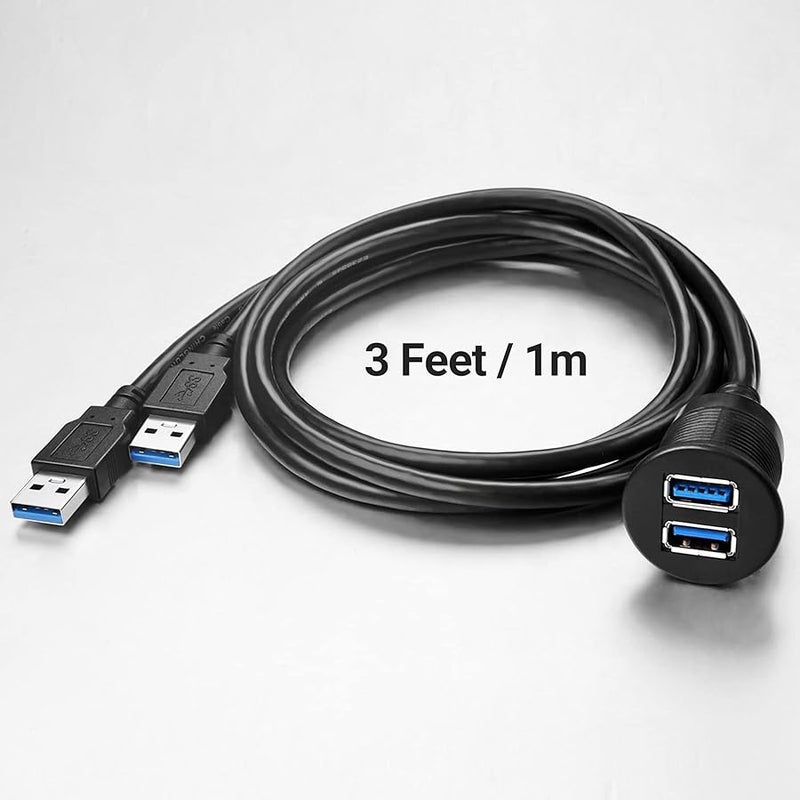 ICESPRING 2 Ports Dual USB 3.0 Male to USB 3.0 Female AUX Flush Mount Car Mount Extension Cable for Car Truck Boat Motorcycle Dashboard Panel -(3 Feet) - Image 5