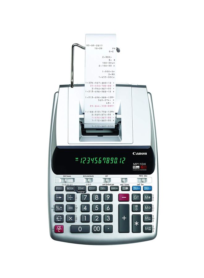 Canon MP11DX-2 Desktop Printing Calculator With Currency Conversion, Clock And Calendar Silver/Black/Grey - Image 1
