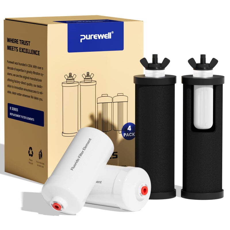 Purewell 8-Stage PF-3&FL-2 Purification Elements Set, Replacement Filters for ProOneÂ® and BerkeyÂ® Filters, ProOneÂ® Big+ or BerkeyÂ® Big+ Water Filter System and Purewell System (4 Pack, K Series) - Image 1