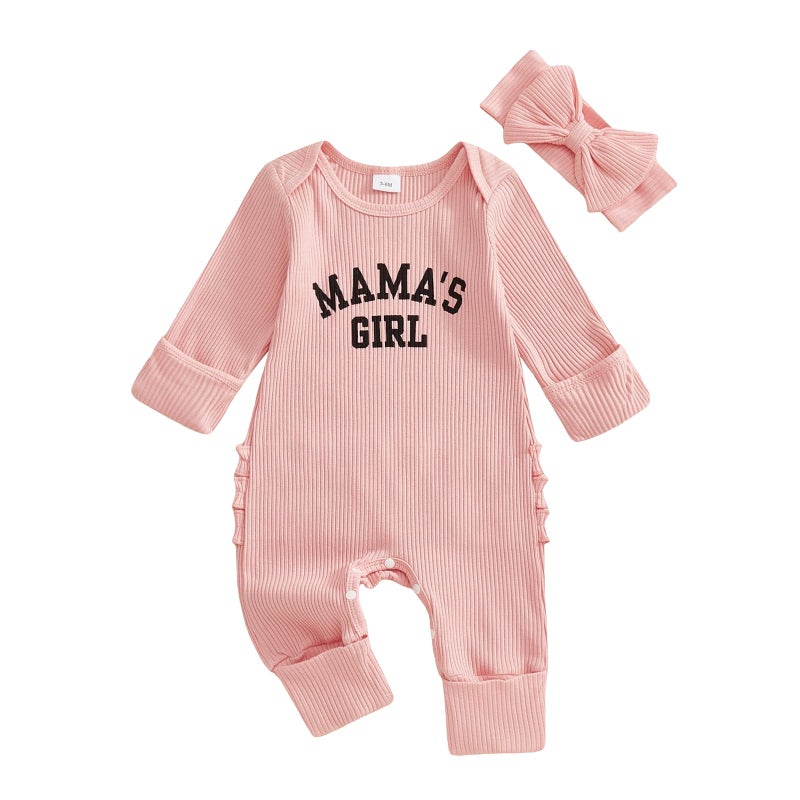 Mieeyali Mamas Girl Baby Girl Outfit Newborn Outfit Girl Mommys Girl Jumpsuit Knit Romper Preemie Coming Home Clothes Pink Mamas Girl Newborn - Image 2