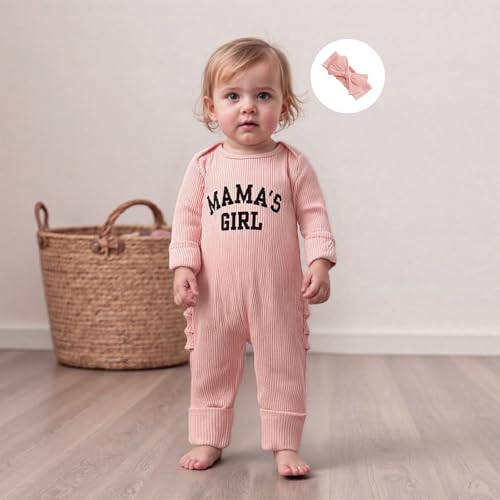 Mieeyali Mamas Girl Baby Girl Outfit Newborn Outfit Girl Mommys Girl Jumpsuit Knit Romper Preemie Coming Home Clothes Pink Mamas Girl Newborn - Image 3