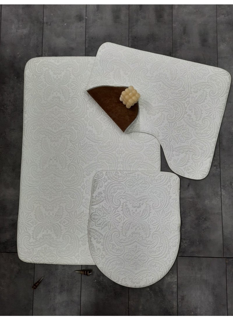 Bonny Home 3-Piece Cream Ultrasoft Patterned Toilet Set Bathroom Rug Mat Set  - Image 1