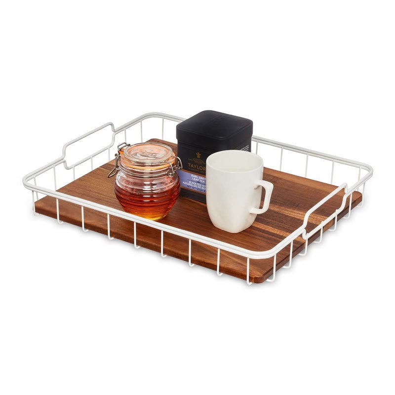 IDesign The Ra Safford Collection by iDesign Acacia Wood and Wire Serving Tray 145 x 75 x 32 Coconut