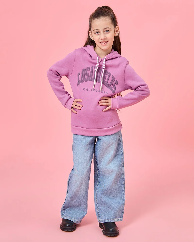 Redtag Girls Pink Embroidered Hooded Sweatshirt
