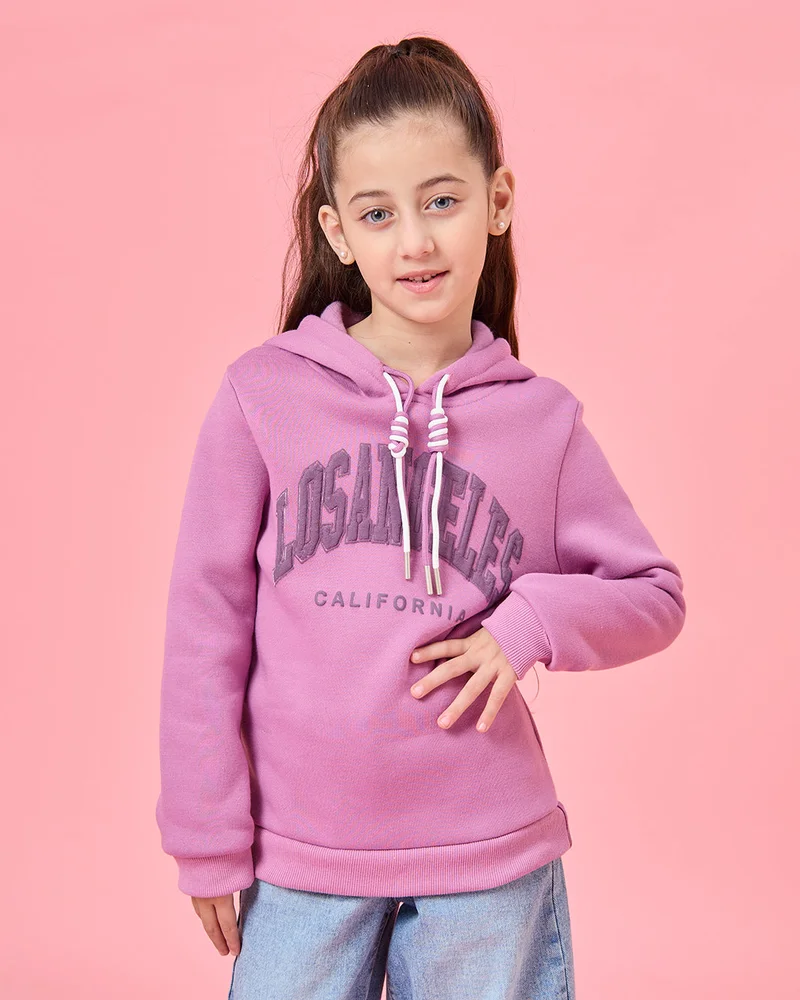 Redtag Girls Pink Embroidered Hooded Sweatshirt