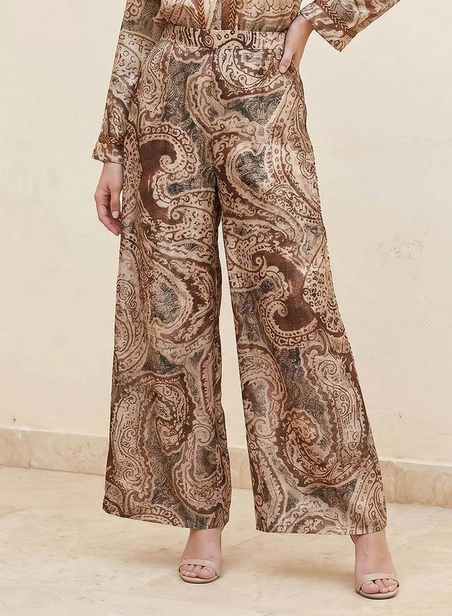 Splash FAV Smart Wide Leg Paisley Print Trousers