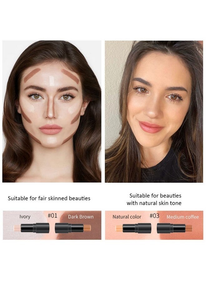 KARNAR 2 Colors Cream Contour Sticks Makeup Kit, Primer Face Highlighter Contouring for Beginners, Highlight and Contour Kit, Cream Concealer Makeup Blur Stick, Primer Face Corrector 3# - Image 3