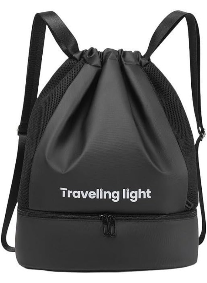 Arabest Dry-Wet Separation Fitness Swimming Bag,Drawstring,Shoulder Yoga Beach,Waterproof,Black - Image 1
