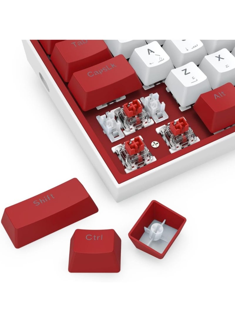 Redragon K617 Phase 60% Wired Mechanical Keyboard, Red Switches, Non-Slip Stand, Vibrant RGB, Hot Swappable, 20 Presets, Detachable Type-C Cable, English Layout (White - Red) - Image 4