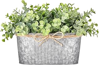 Dahey Artificial Eucalyptus Leaves Faux Plants Indoor for Home Decor, Desk Fake Potted Plants in Rustic Rectangular - Image 1