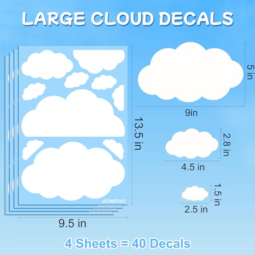 AOWDIAO Cloud Wall Decals - 40 Peel and Stick Clouds Stickers - Assorted Shapes and Sizes for Nursery, Bedroom, Classroom Decor - Image 2