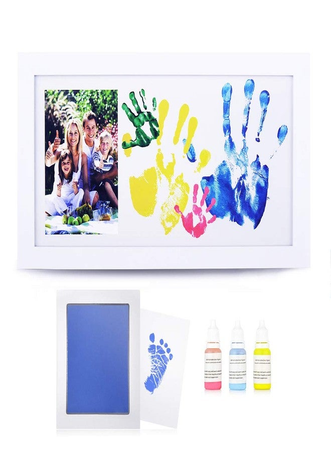 NWK DIY Family Photo + Family Hand/Footprints Kit with 10 X 17inch Elegant White Wood Picture Frame, Non-Toxic Watercolor Paints, Baby Shower Adoption Father's Day Gift for New Mom Dad (with Ink pad) - Image 1