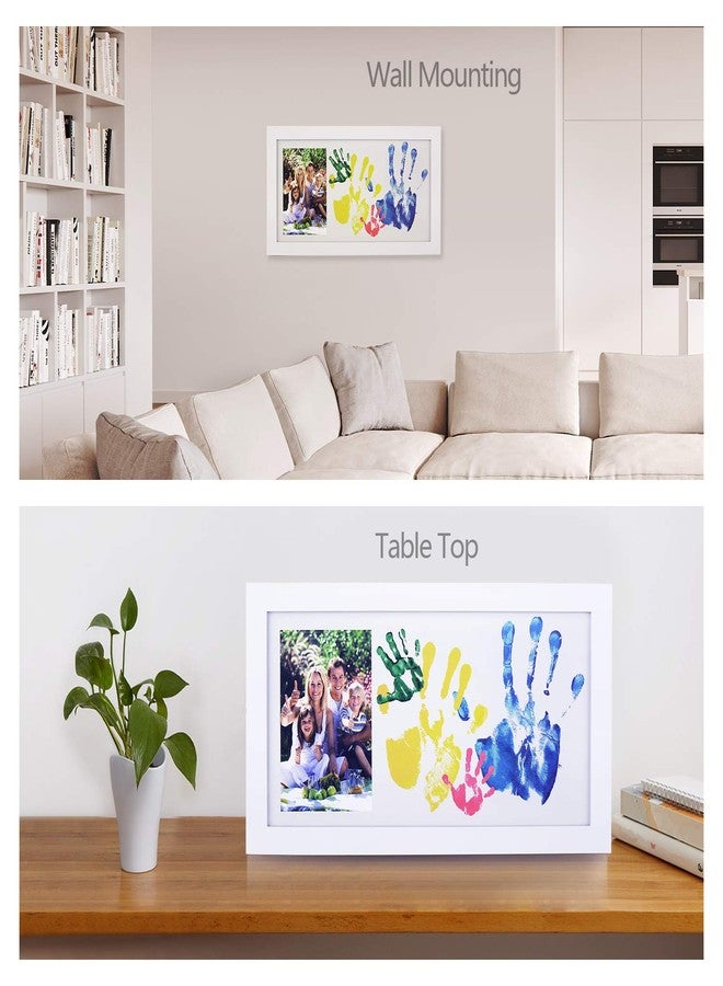 NWK DIY Family Photo + Family Hand/Footprints Kit with 10 X 17inch Elegant White Wood Picture Frame, Non-Toxic Watercolor Paints, Baby Shower Adoption Father's Day Gift for New Mom Dad (with Ink pad) - Image 2