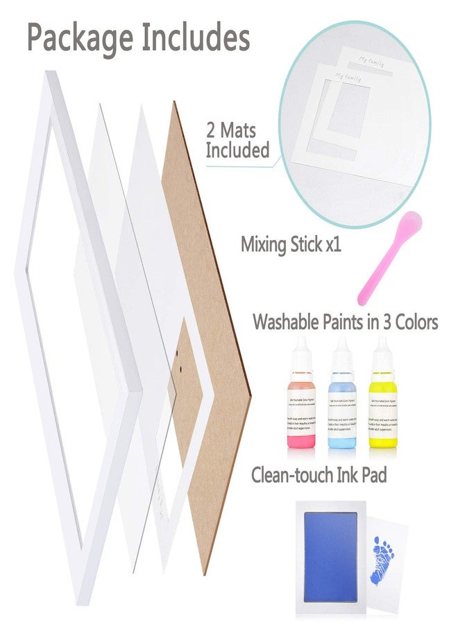 NWK DIY Family Photo + Family Hand/Footprints Kit with 10 X 17inch Elegant White Wood Picture Frame, Non-Toxic Watercolor Paints, Baby Shower Adoption Father's Day Gift for New Mom Dad (with Ink pad) - Image 4