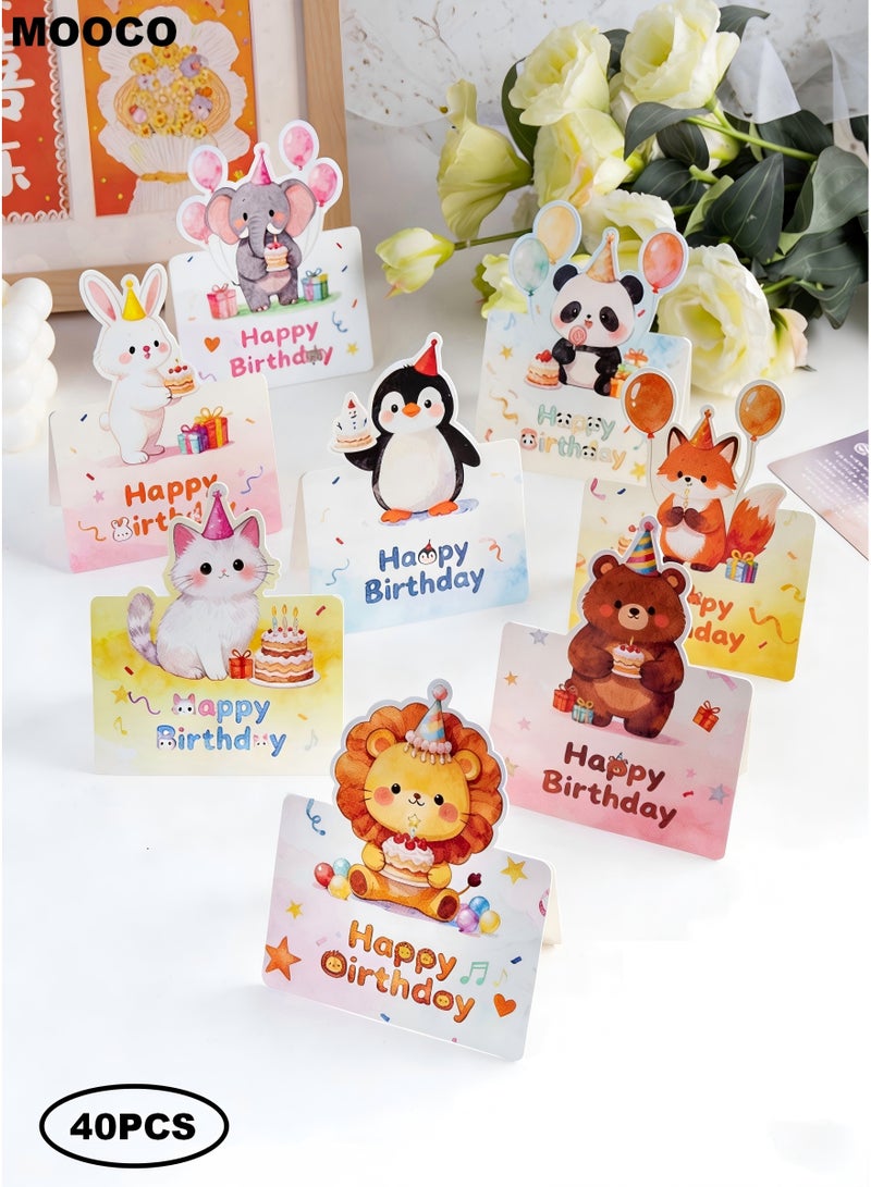 MOOCO 40PCS Birthday Cards,3D Animal Birthday Postcard,Birthday Party Greeting Card,Blessing Card, Greeting Birthday Cards Set for Family, Kids, Friends, Her /Him /Women/ Men,Cute - Image 1