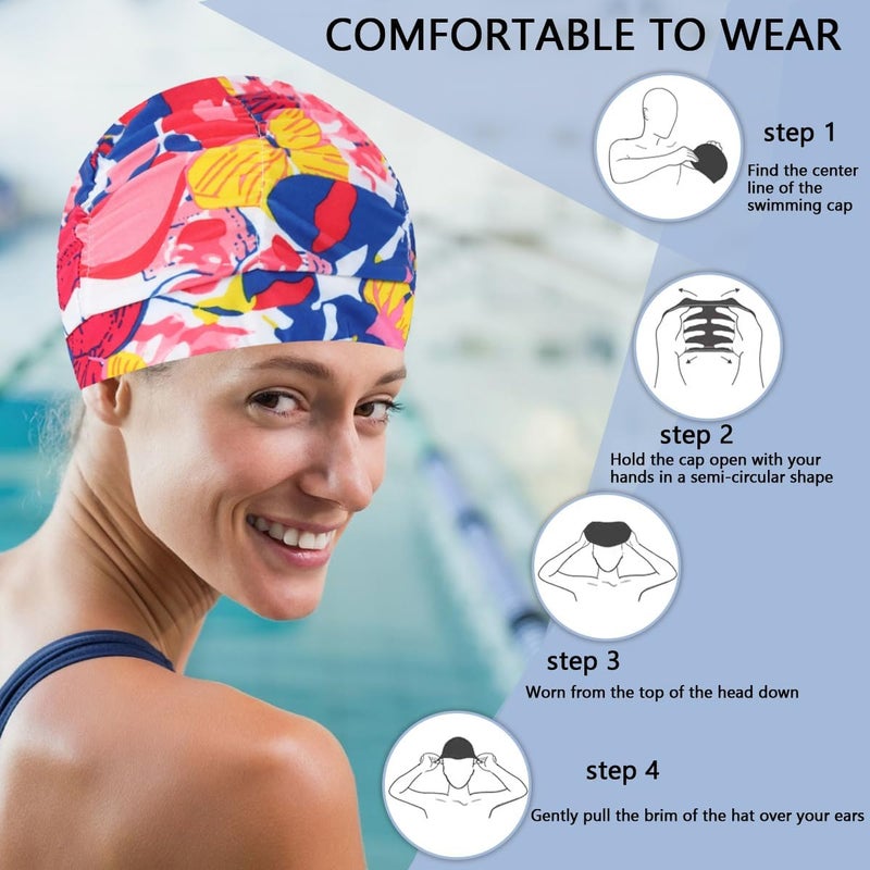 Ewandastore Colorful Pleated Nylon Cloth Swim Cap Large Swimming Cap Hot Spring Bathing Caps for Adult Men Women Long Hair - Image 3