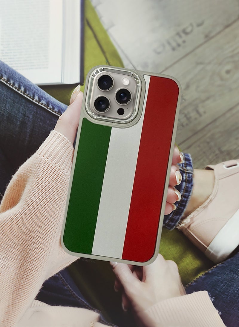 For iPhone 15 Pro Case Hard PC Protective Cover – Slim Shockproof Back Cover with Raised edges Camera Protection - Italy Flag Titanium - Image 3
