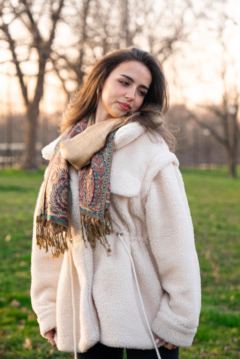 Achillea Luxurious Double Layered Jacquard Big Paisley Pashmina Shawl Wrap Scarf (Teal) - Image 3