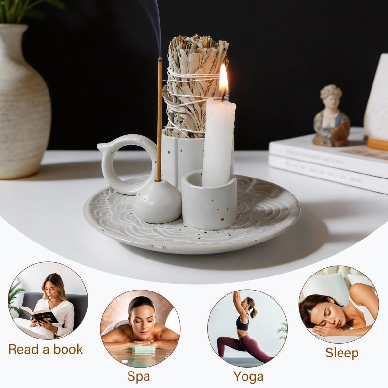 Tnstbiee 4-in-1 White Ceramic Palo Santo Burner & Holder - Versatile Candle and Smudge Tray for Incense Sticks, Cones, and Sage - Ideal Zen Meditation Altar Accessory for Enhanced Aromatic Experience - Image 4