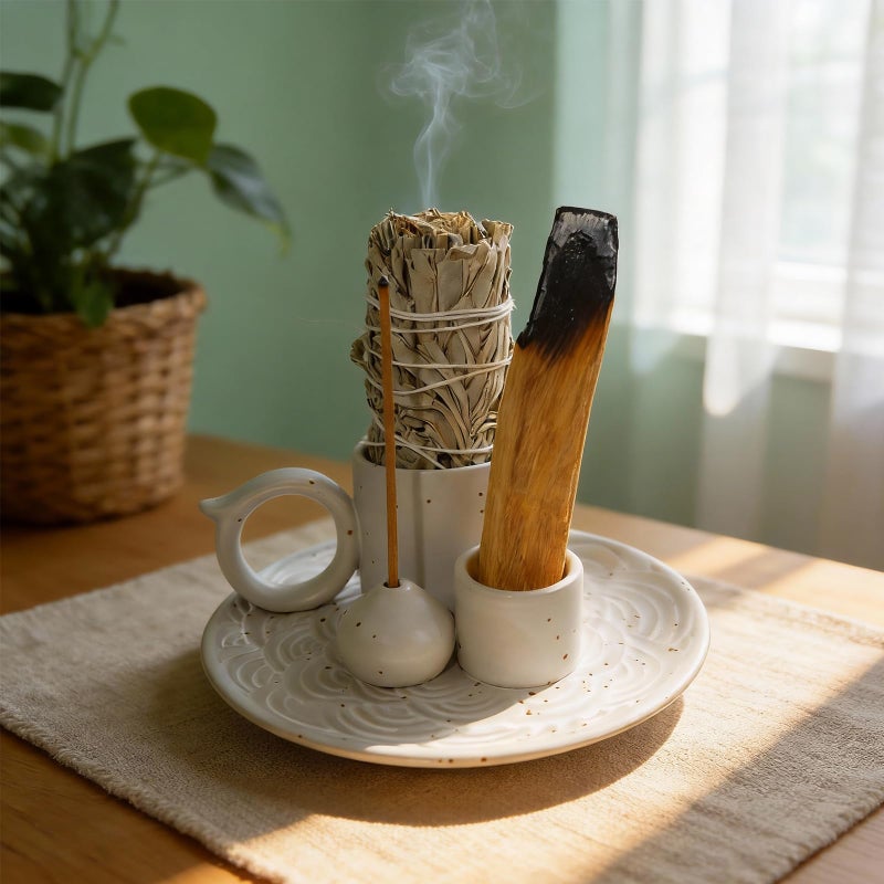 Tnstbiee 4-in-1 White Ceramic Palo Santo Burner & Holder - Versatile Candle and Smudge Tray for Incense Sticks, Cones, and Sage - Ideal Zen Meditation Altar Accessory for Enhanced Aromatic Experience - Image 2