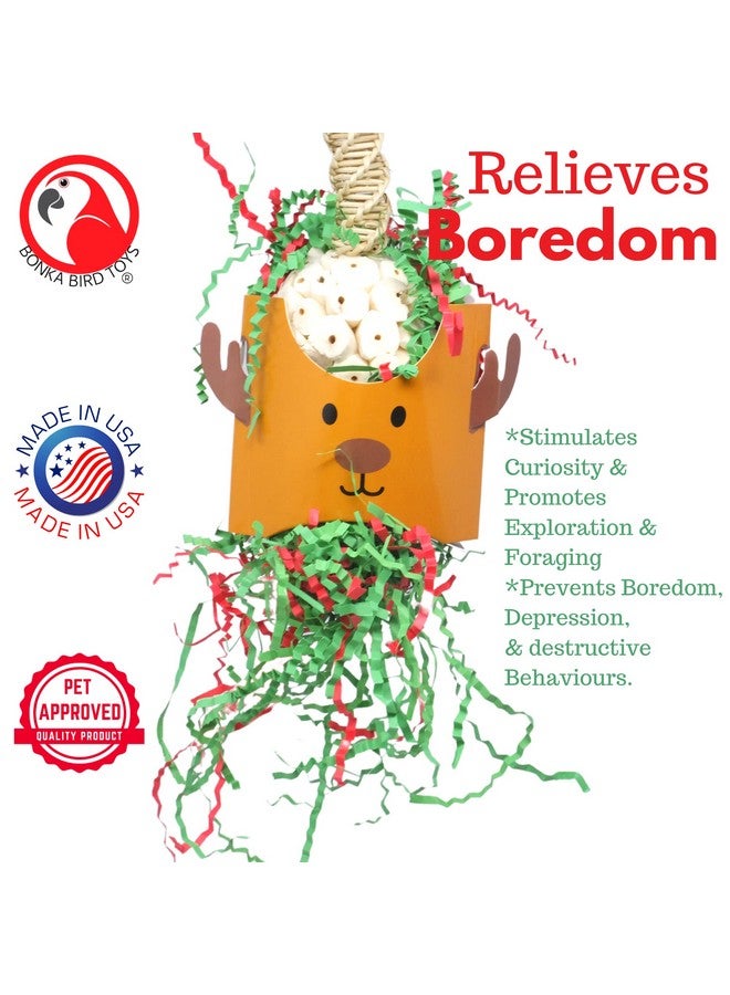 Bonka Bird Toys Bonka Bird Toys Christmas Xmas Santa Claus Reindeer Snowman Small Medium Chew Forage Shred Festive Holiday Season Cockatiel Parakeet Conure and Similar (2429 Christmas Reindeer) - Image 4