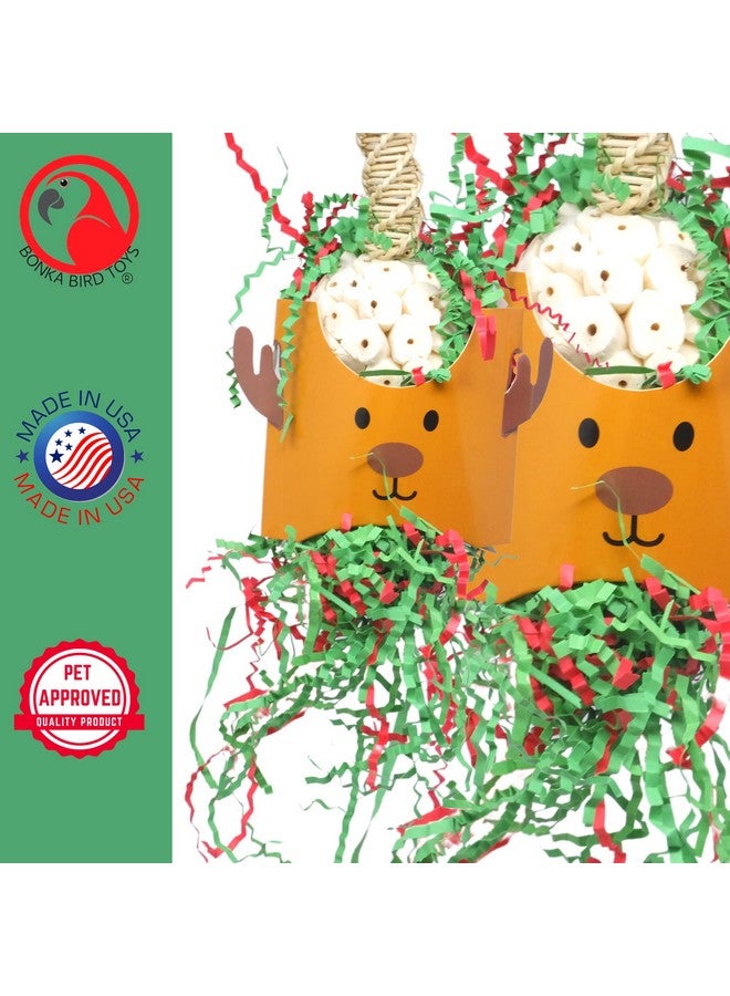 Bonka Bird Toys Bonka Bird Toys Christmas Xmas Santa Claus Reindeer Snowman Small Medium Chew Forage Shred Festive Holiday Season Cockatiel Parakeet Conure and Similar (2429 Christmas Reindeer) - Image 3