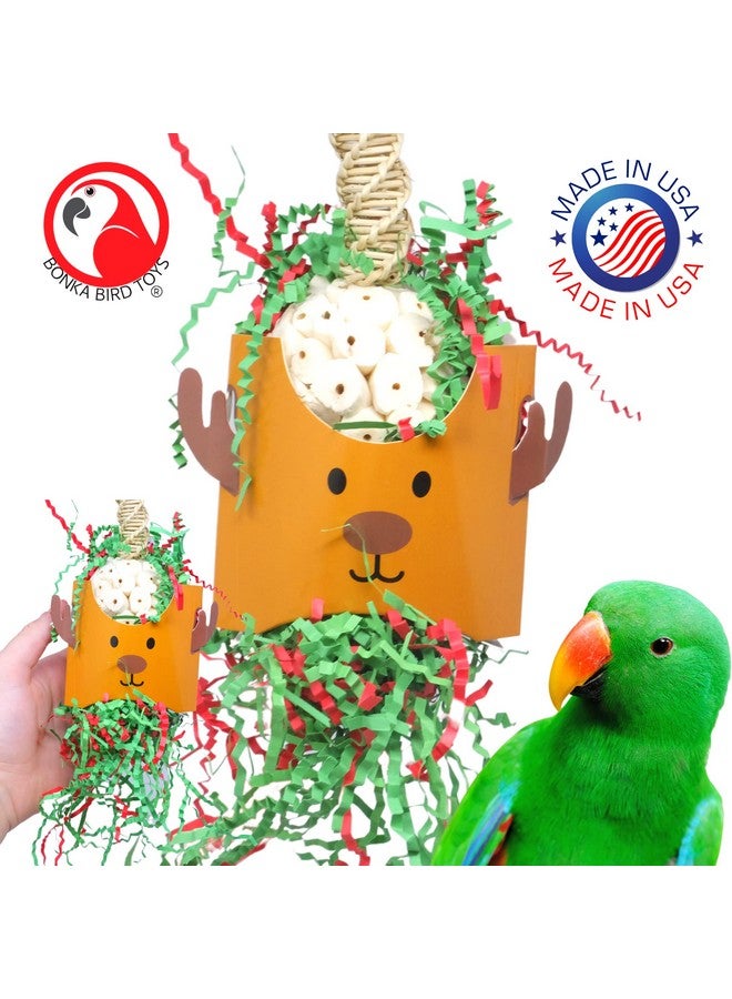 Bonka Bird Toys Bonka Bird Toys Christmas Xmas Santa Claus Reindeer Snowman Small Medium Chew Forage Shred Festive Holiday Season Cockatiel Parakeet Conure and Similar (2429 Christmas Reindeer) - Image 2