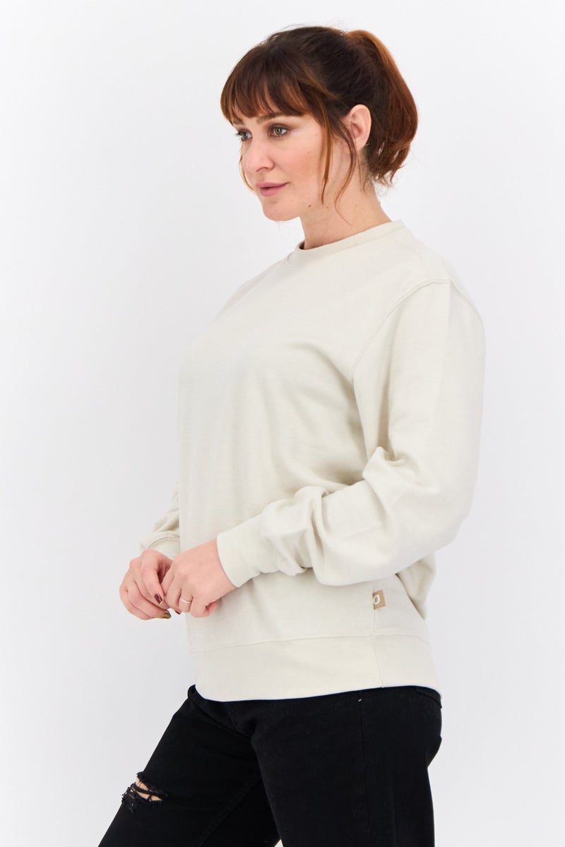 JUICE Women Crew Neck Solid Long Sleeves Sweatshirt, Off White - Image 2