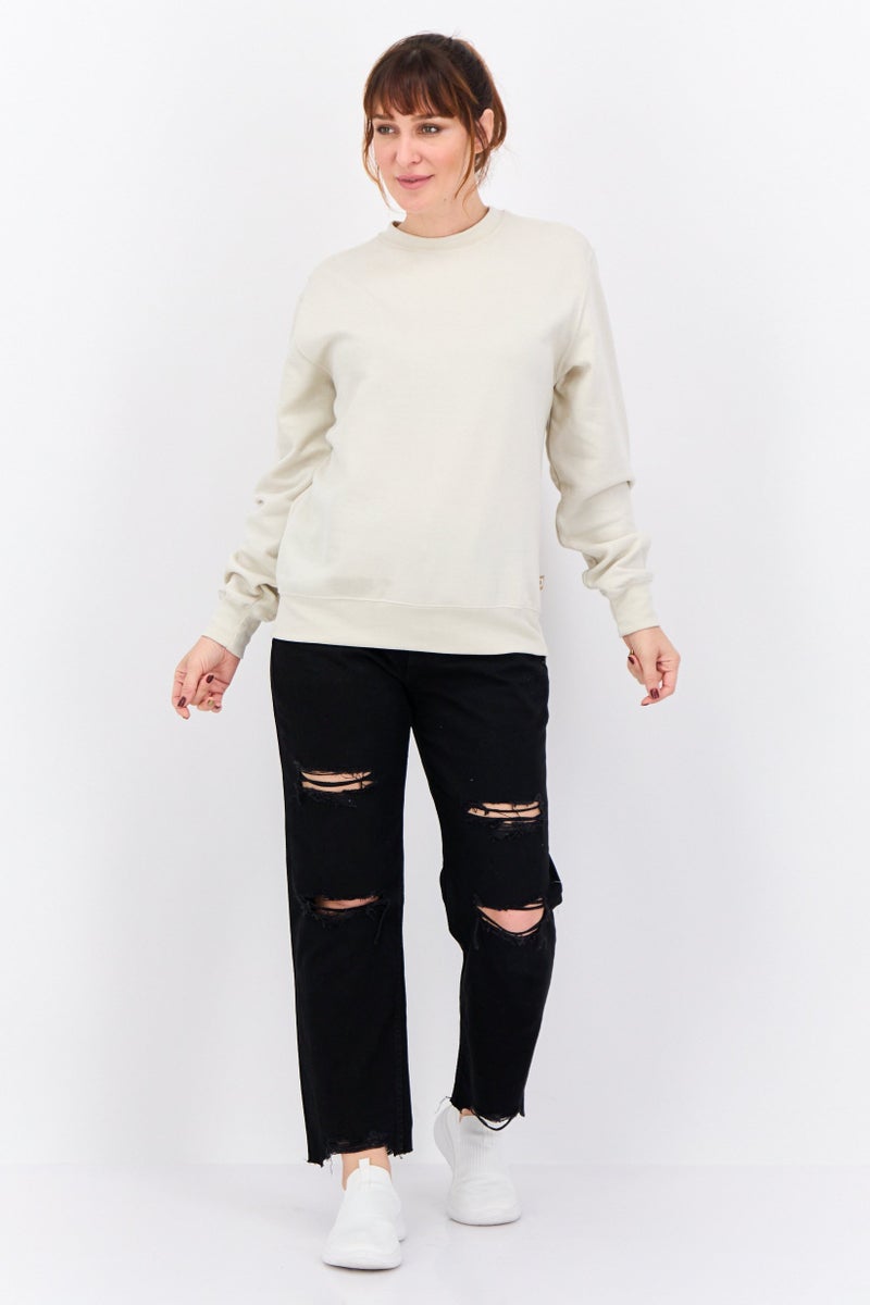 JUICE Women Crew Neck Solid Long Sleeves Sweatshirt, Off White - Image 4