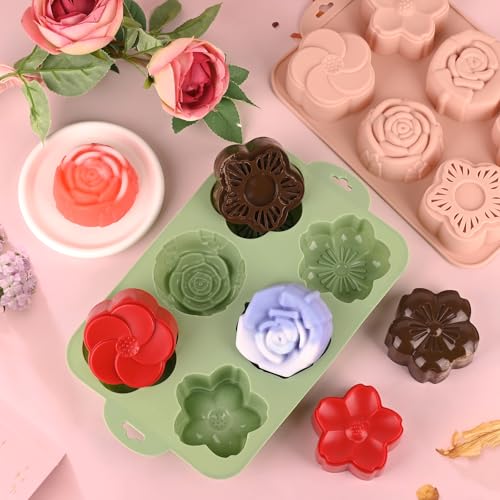 Actvty Flower Silicone Mold 2 Pcs of 6 Cavities Different Flower Shapes Baking Molds for Make Chocolate Cake Jelly Homemade Soap Bath Bombs - Image 3