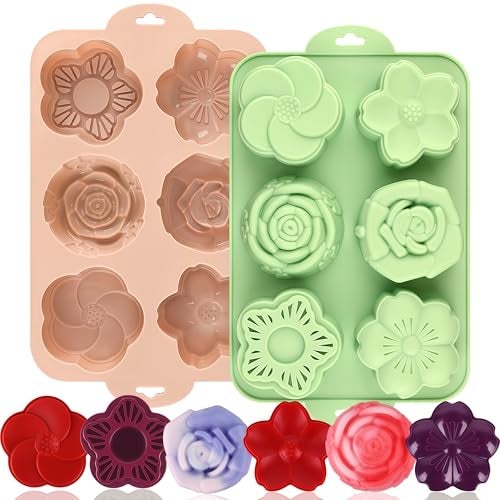 Actvty Flower Silicone Mold 2 Pcs of 6 Cavities Different Flower Shapes Baking Molds for Make Chocolate Cake Jelly Homemade Soap Bath Bombs - Image 1