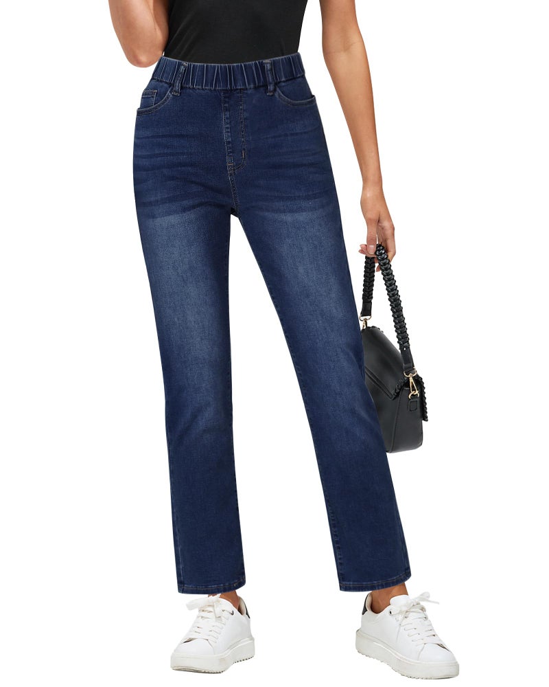 GRAPENT Women's Clothing Pantalones De Mujer Womens Trendy Clothes Pantalones De Mujer Cintura Alta Womens Jeans Elastic Waist Women Jeans Color Darkness Blue X-Large Size 16 Size 18 - Image 1