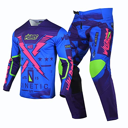 Willbros Motocross Jersey Pants Combo Mens Dirt Bike Offroad MX Gear Set Riding Racewear Women Adult Purple Jersey XXL Pants 38 - Image 1
