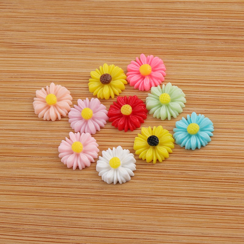 Generic Cross-border hot sale environmental protection 12mm small Daisy sunflower resin flower children hair accessories hair clip DIY accessories 3 Yellow Curry core 