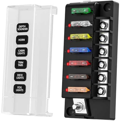 Siapupy 12V/24V 6-Circuit Waterproof Marine Fuse Box with LED Indicator, ATO Blade Fuse Block for Automotive, Marine, Truck, Car, Boat, RV - Image 1