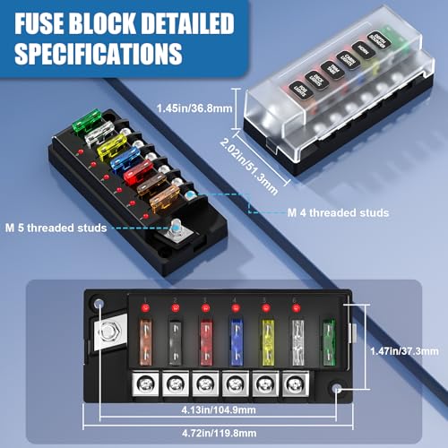 Siapupy 12V/24V 6-Circuit Waterproof Marine Fuse Box with LED Indicator, ATO Blade Fuse Block for Automotive, Marine, Truck, Car, Boat, RV - Image 2