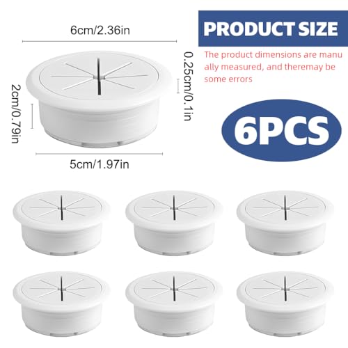 Serplex® 6Pcs Desk Cable Grommets 2 inches Circular Cable Grommets Multi Cable Management Organizer Office Decorative Desk Grommets for Power Cords, White - Image 2